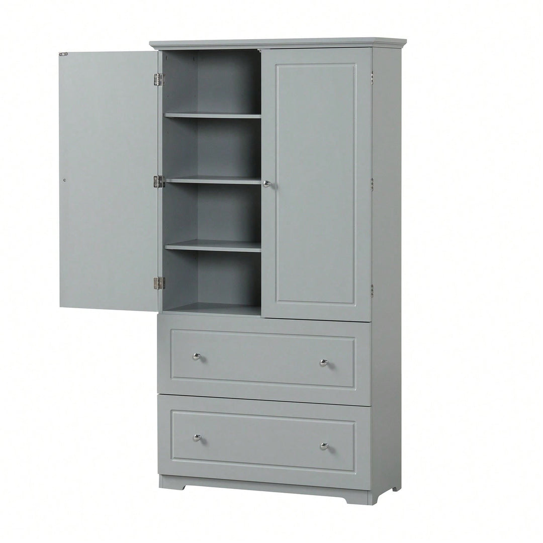 Wide Bathroom Storage Cabinet, Freestanding Storage Cabinet With Two Drawers And Adjustable Shelf, MDF Board With Image 4