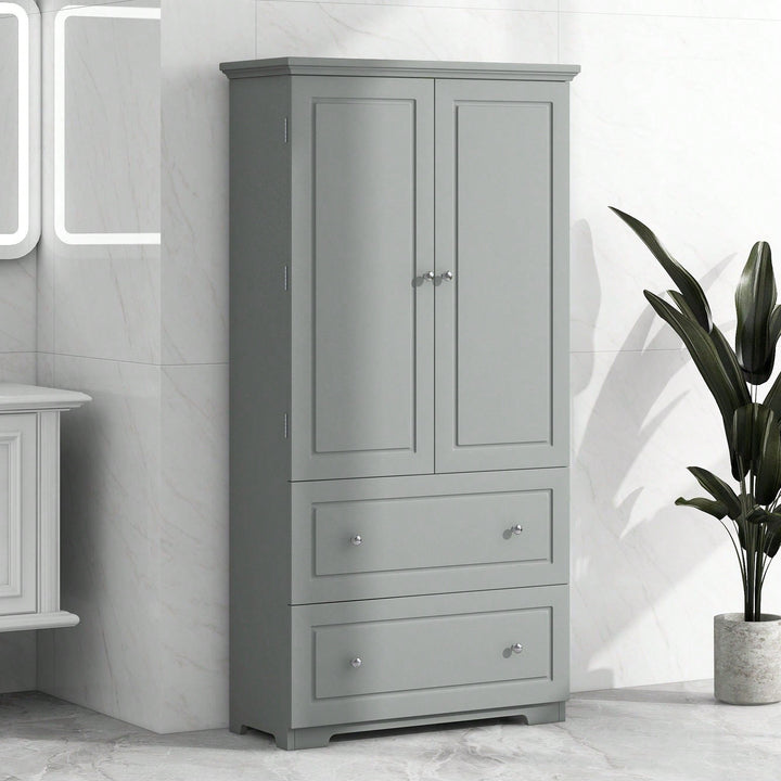 Wide Bathroom Storage Cabinet, Freestanding Storage Cabinet With Two Drawers And Adjustable Shelf, MDF Board With Image 6