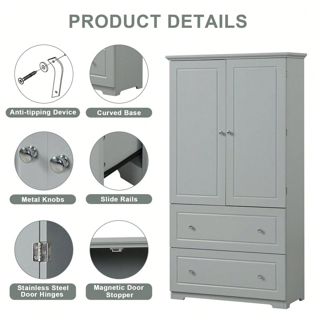 Wide Bathroom Storage Cabinet, Freestanding Storage Cabinet With Two Drawers And Adjustable Shelf, MDF Board With Image 9