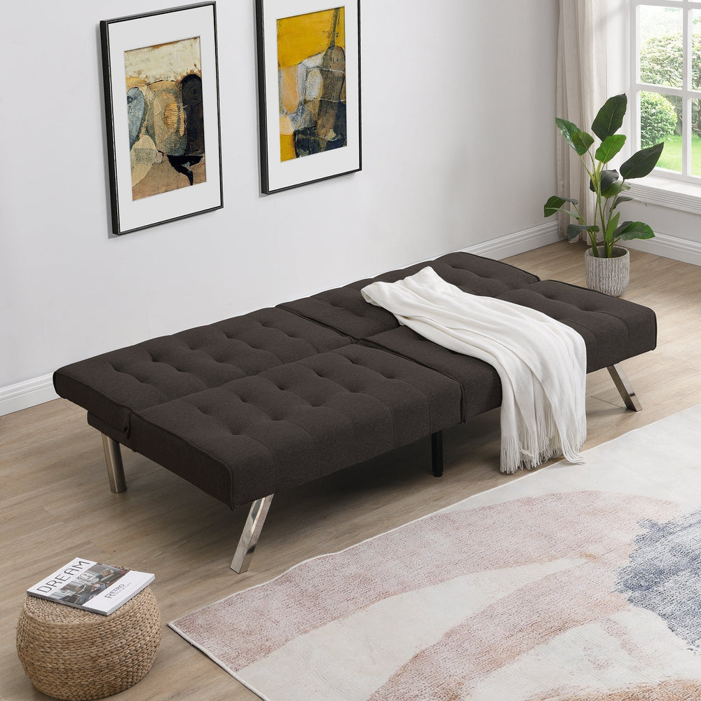 Wood Frame Futon Sofa Bed with Stainless Steel Legs Espresso Finish Image 2