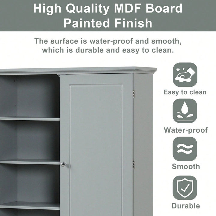 Wide Bathroom Storage Cabinet, Freestanding Storage Cabinet With Two Drawers And Adjustable Shelf, MDF Board With Image 11