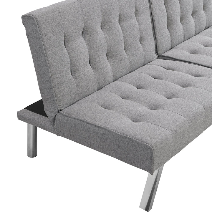 WOOD FRAME, STAINLESS LEG, FUTON, SOFA BED GREY Image 5