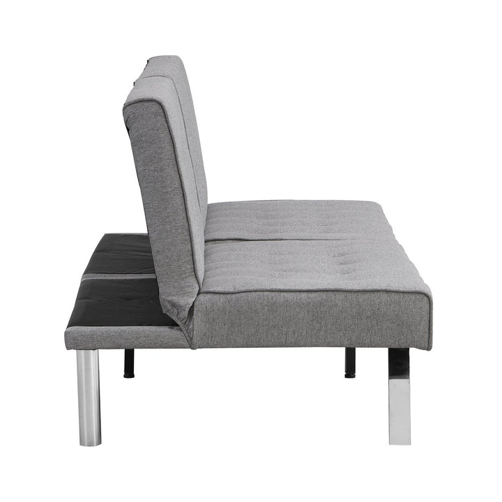 WOOD FRAME, STAINLESS LEG, FUTON, SOFA BED GREY Image 11