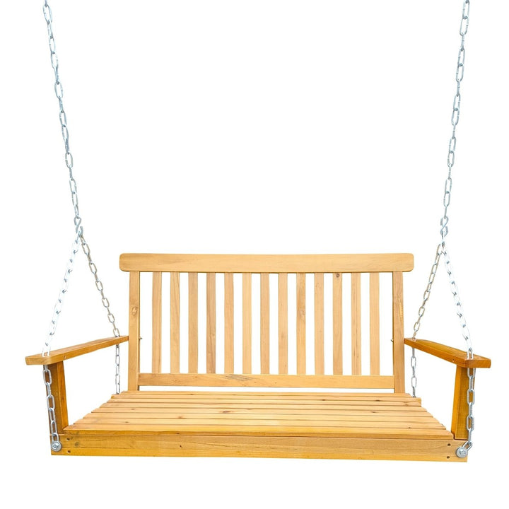 Wood Porch Swing with Armrests and Hanging Chains - Comfortable Outdoor Bench for Patio, Garden, Backyard, or Sunroom Image 2