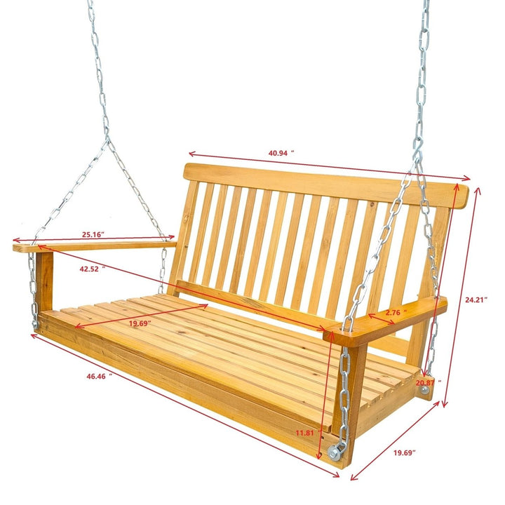 Wood Porch Swing with Armrests and Hanging Chains - Comfortable Outdoor Bench for Patio, Garden, Backyard, or Sunroom Image 9