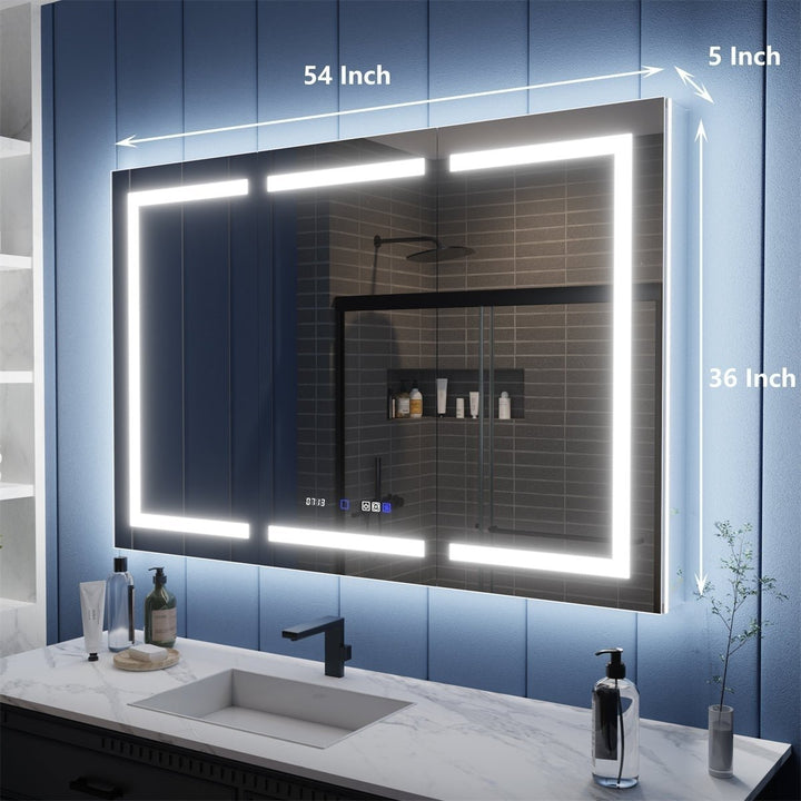 Illusion-B 54x36 LED Lighted Inset Mirrored Medicine Cabinet with Magnifiers Image 2