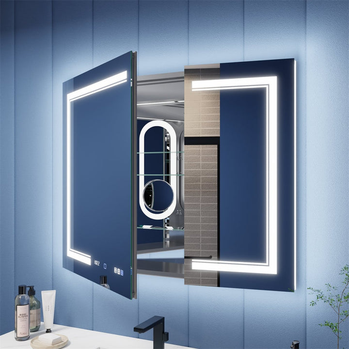 Illusion-B 40x32 LED Lighted Mirrored Medicine Cabinet with Magnifiers Image 1