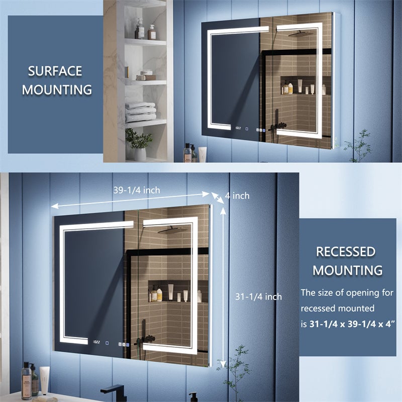 Illusion-B 40x32 LED Lighted Mirrored Medicine Cabinet with Magnifiers Image 3