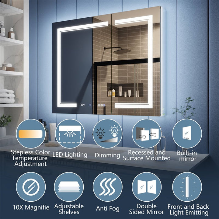 Illusion-B 40x32 LED Lighted Mirrored Medicine Cabinet with Magnifiers Image 4