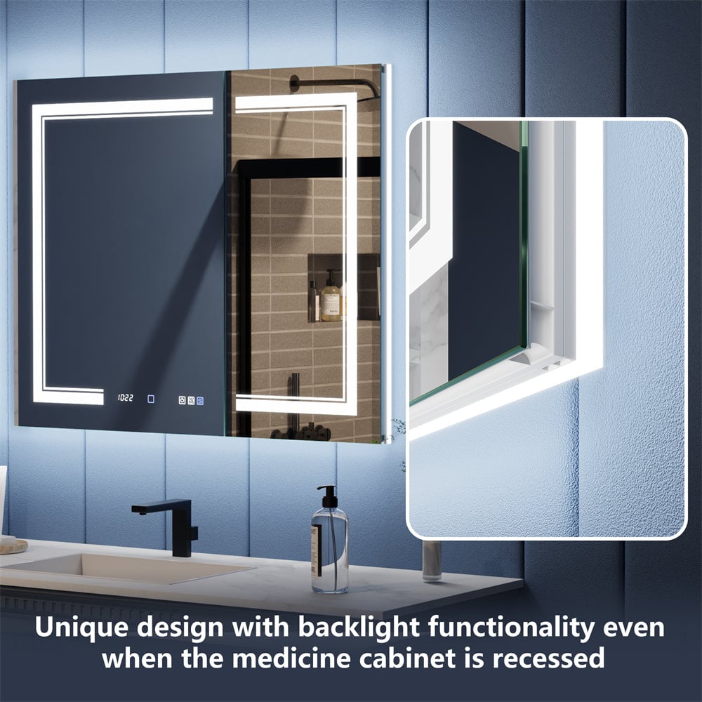 Illusion-B 40x32 LED Lighted Mirrored Medicine Cabinet with Magnifiers Image 6