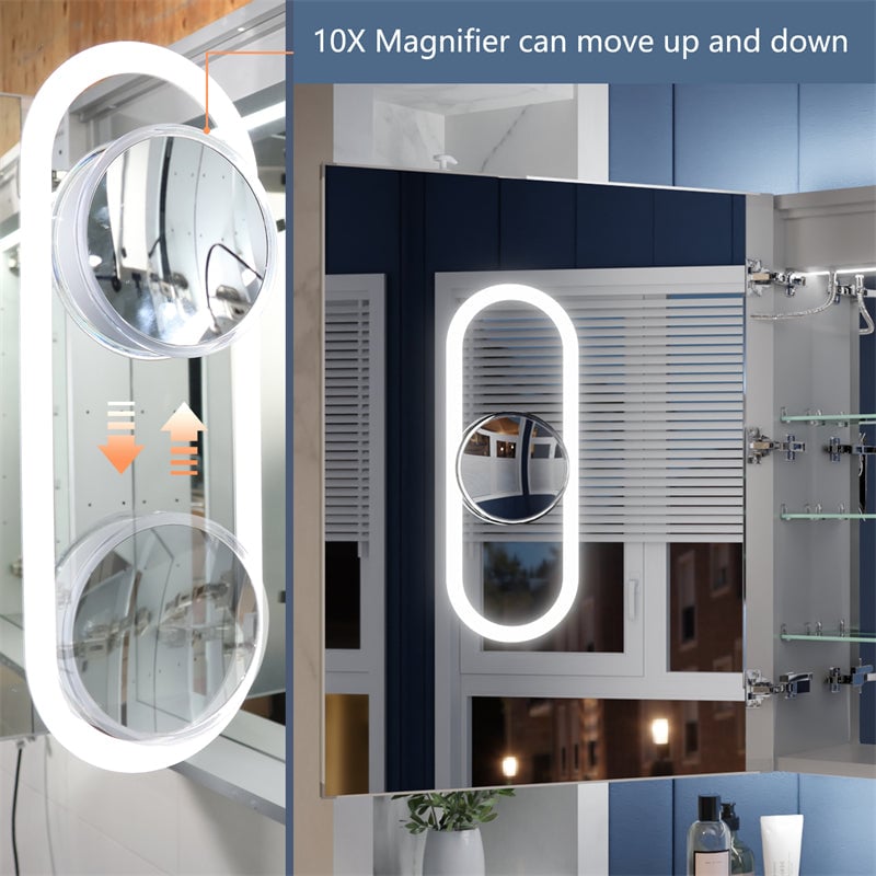 Illusion-B 40x32 LED Lighted Mirrored Medicine Cabinet with Magnifiers Image 11