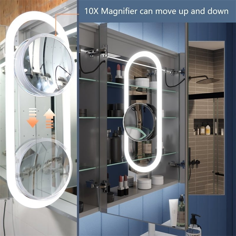 Illusion-B 48" x 32" LED Lighted Inset Mirrored Medicine Cabinet with Magnifiers Front and Back Light Image 5