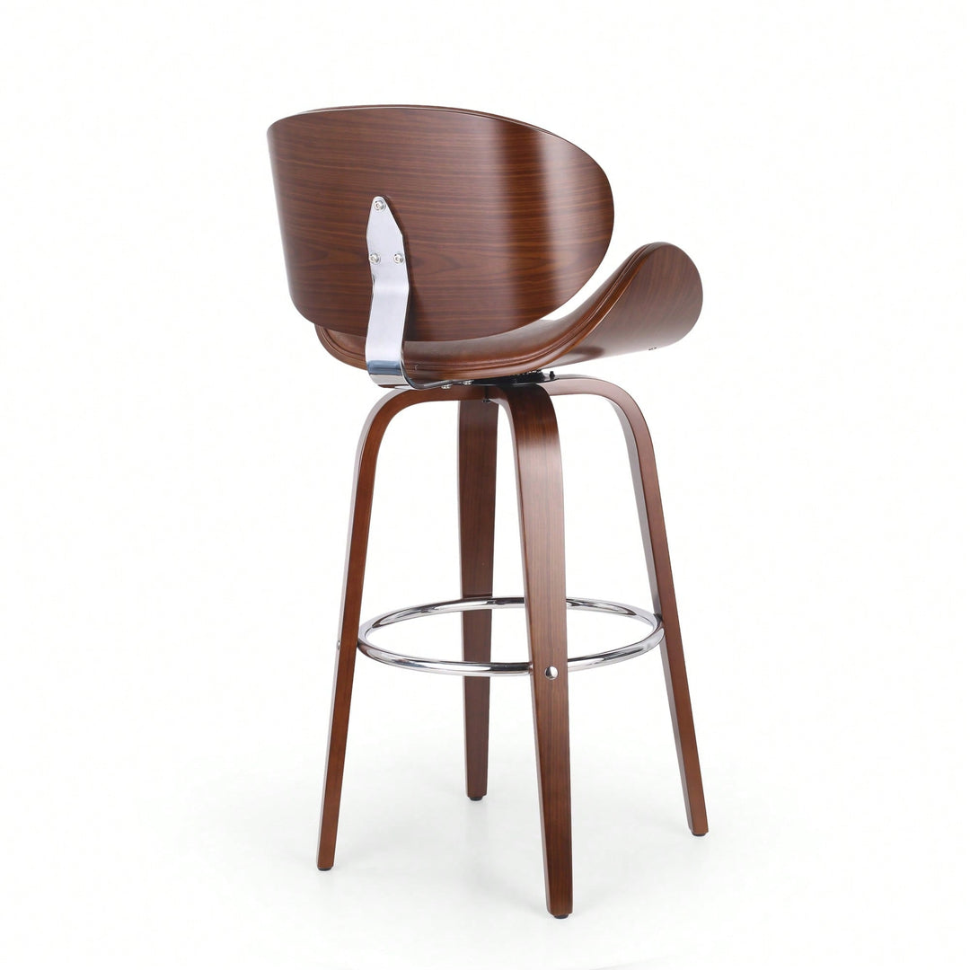 30 Inch Mid-Century Modern Upholstered Swivel Barstool In Walnut And Cognac Finish Image 5