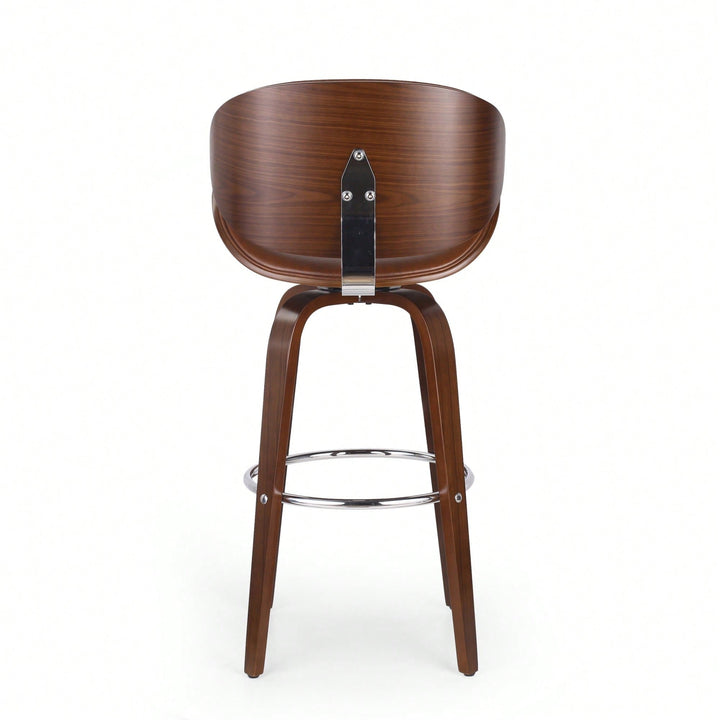 30 Inch Mid-Century Modern Upholstered Swivel Barstool In Walnut And Cognac Finish Image 6