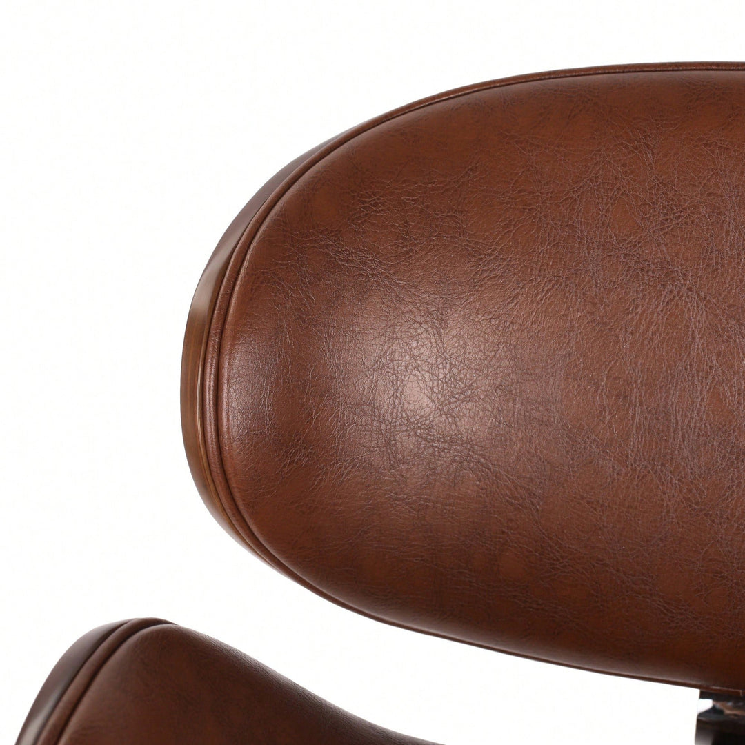 30 Inch Mid-Century Modern Upholstered Swivel Barstool In Walnut And Cognac Finish Image 8