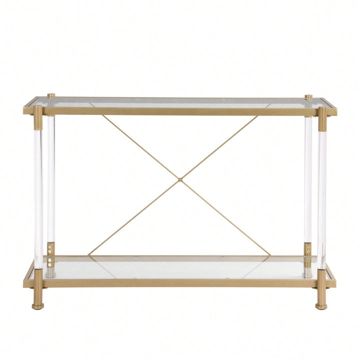 Elegant 43.31 Inch Golden Glass Console Table For Living Room And Bedroom - Stylish Acrylic Side Table Image 1