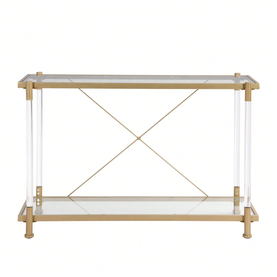 Elegant 43.31 Inch Golden Glass Console Table For Living Room And Bedroom - Stylish Acrylic Side Table Image 1