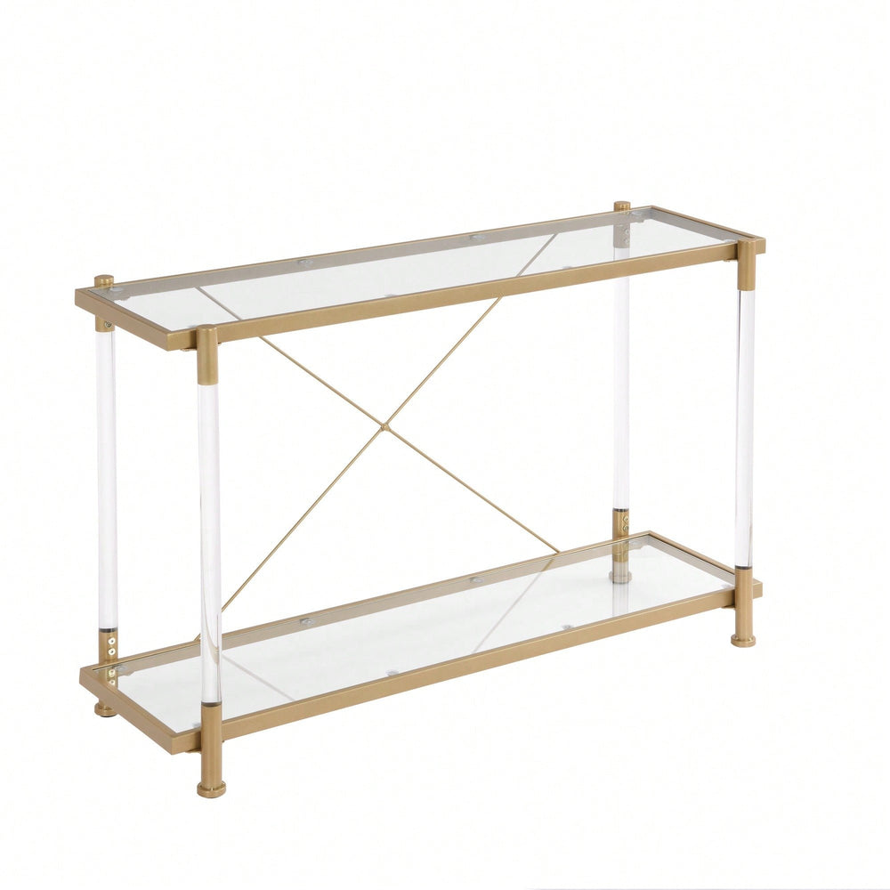 Elegant 43.31 Inch Golden Glass Console Table For Living Room And Bedroom - Stylish Acrylic Side Table Image 2