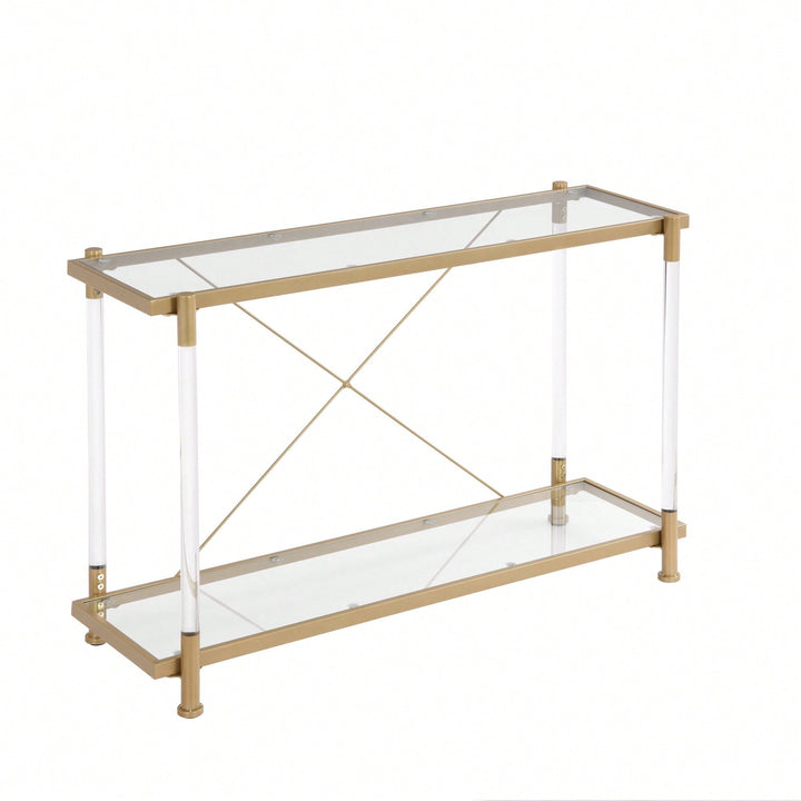 Elegant 43.31 Inch Golden Glass Console Table For Living Room And Bedroom - Stylish Acrylic Side Table Image 2