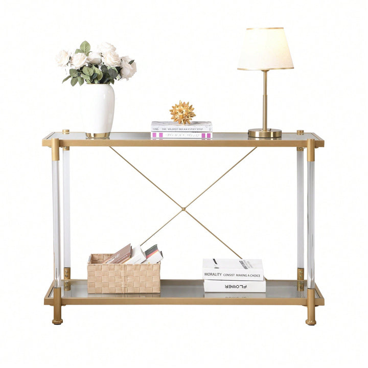 Elegant 43.31 Inch Golden Glass Console Table For Living Room And Bedroom - Stylish Acrylic Side Table Image 4