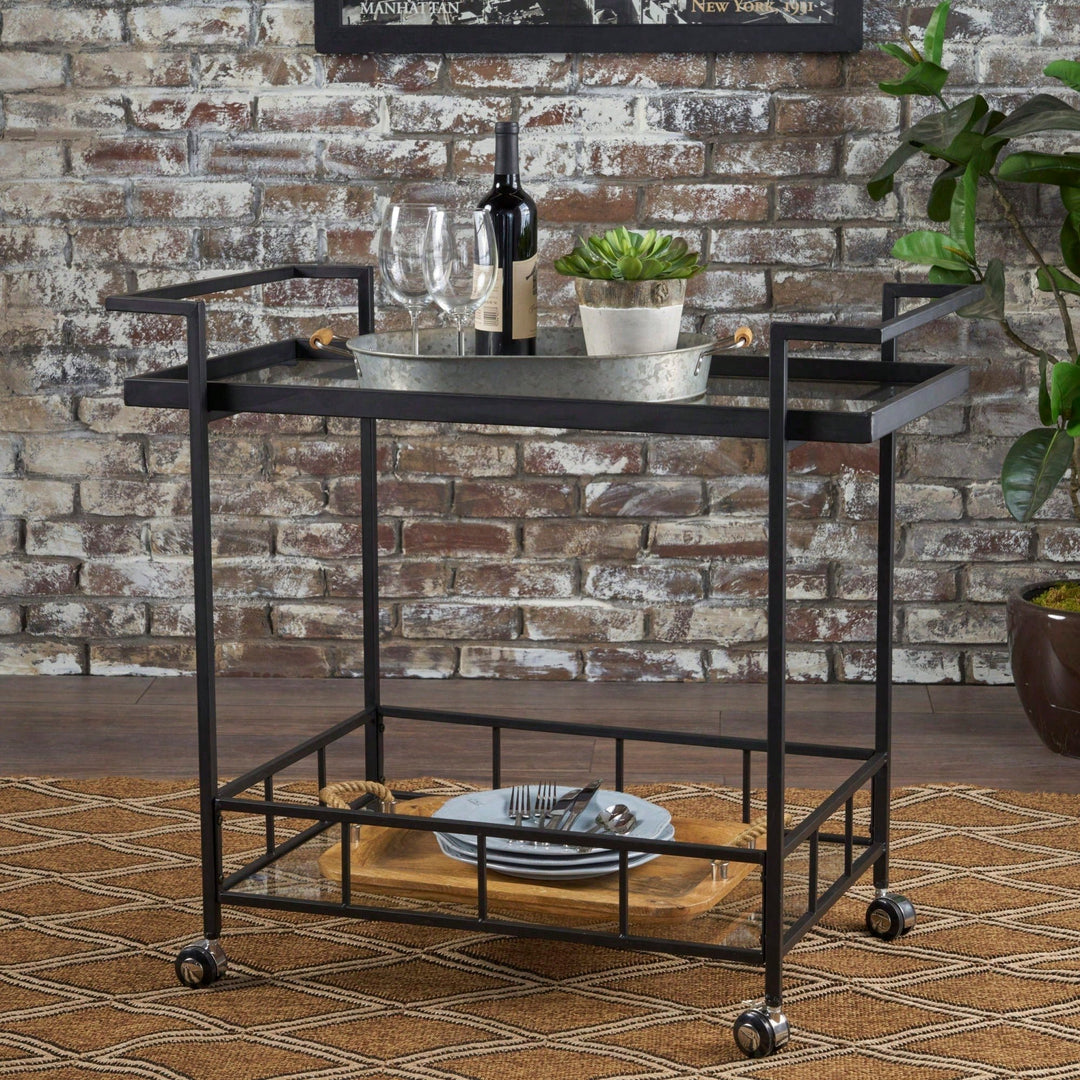 Elegant Mobile Bar Cart With Storage And Serving Tray For Home Entertaining Image 8