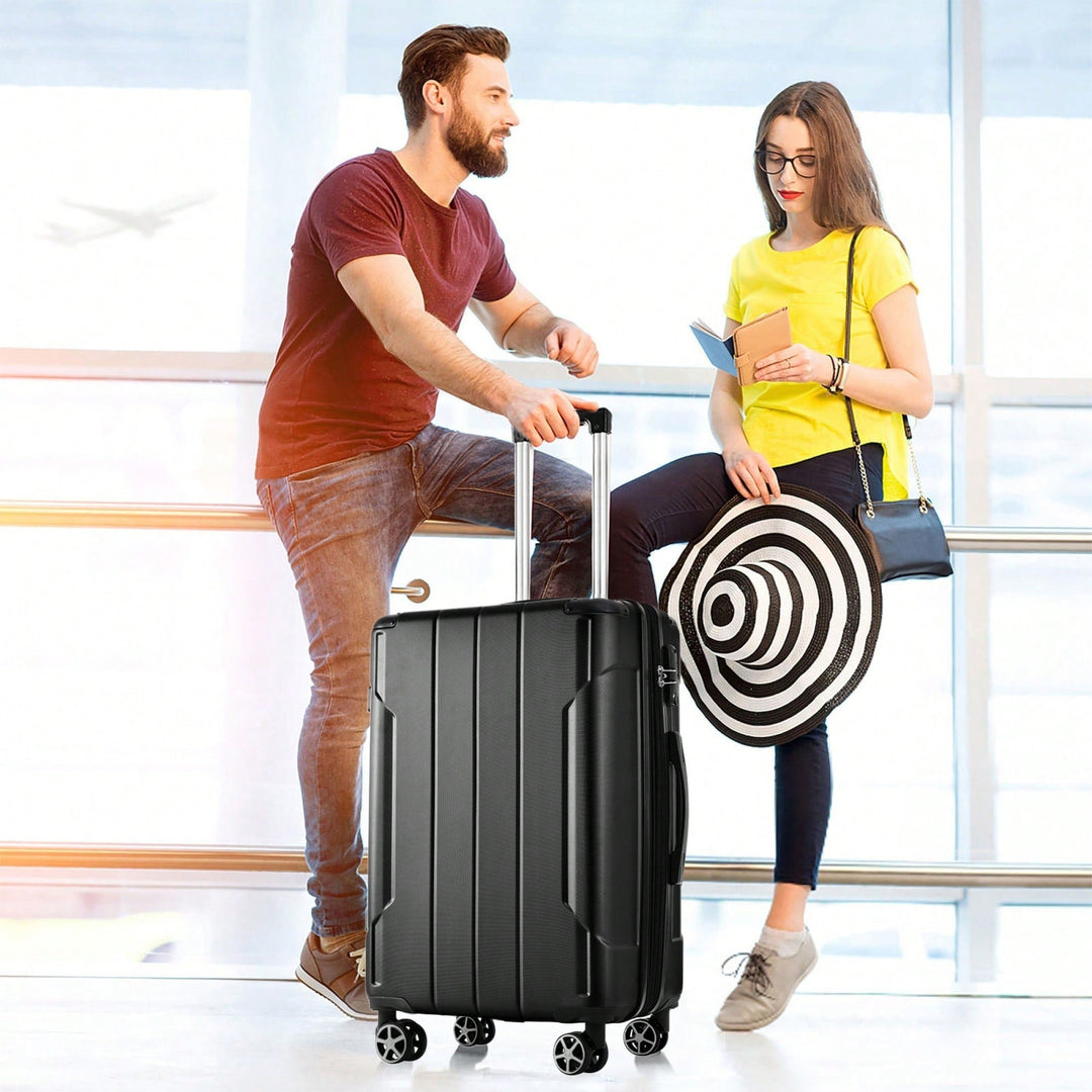 Expandable 3 Piece Hard Shell Luggage Set With Double Spinner Wheels And TSA Lock - 20 24 28 Inch Black Travel Suitcases Image 3