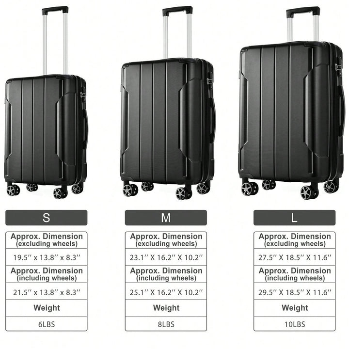 Expandable 3 Piece Hard Shell Luggage Set With Double Spinner Wheels And TSA Lock - 20 24 28 Inch Black Travel Suitcases Image 4