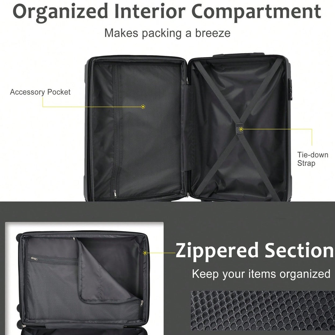 Expandable 3 Piece Hard Shell Luggage Set With Double Spinner Wheels And TSA Lock - 20 24 28 Inch Black Travel Suitcases Image 5