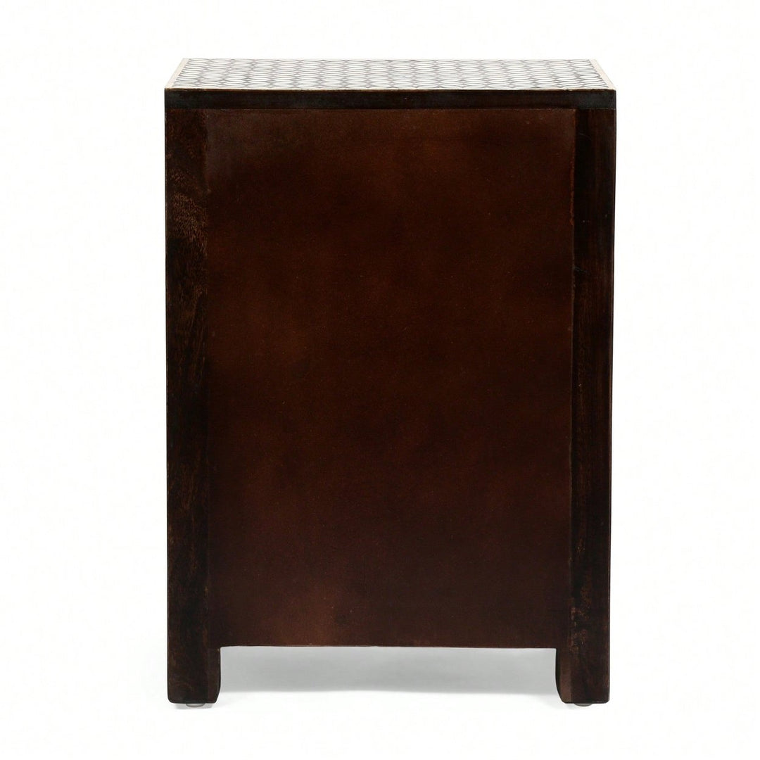 Elegant Wooden Nightstand With 3 Drawers And Bone Inlay Design Image 8