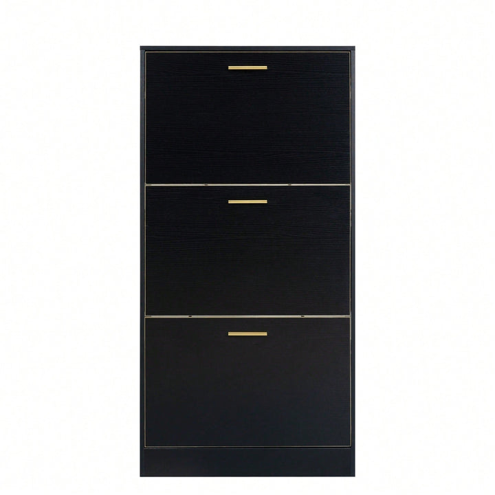 Modern White Slender Shoe Cabinet With 3 Upside Down Drawers For Corridor Bedroom Or Living Room Entrance Image 1