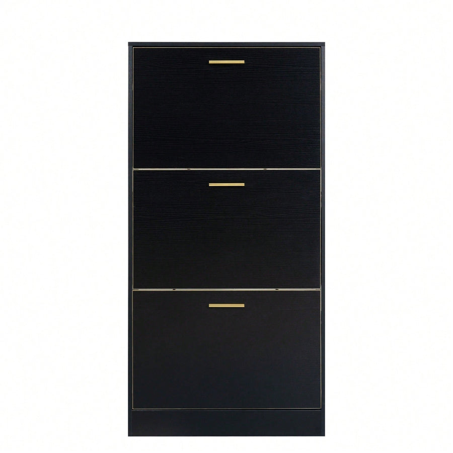 Modern White Slender Shoe Cabinet With 3 Upside Down Drawers For Corridor Bedroom Or Living Room Entrance Image 1