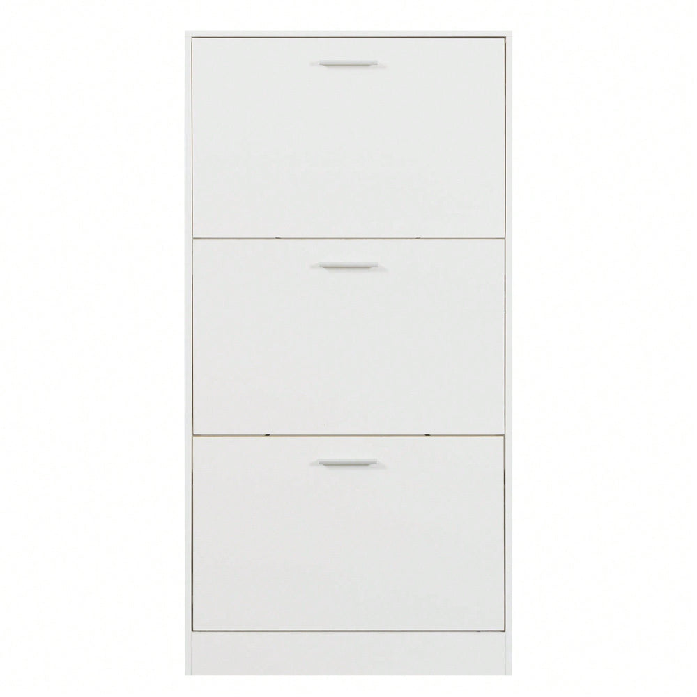 Modern White Slender Shoe Cabinet With 3 Upside Down Drawers For Corridor Bedroom Or Living Room Entrance Image 2