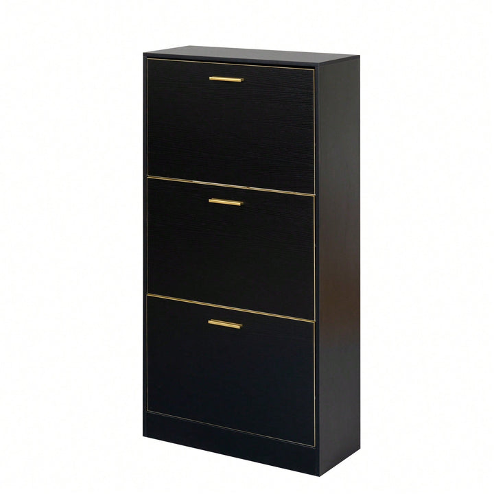 Modern White Slender Shoe Cabinet With 3 Upside Down Drawers For Corridor Bedroom Or Living Room Entrance Image 3