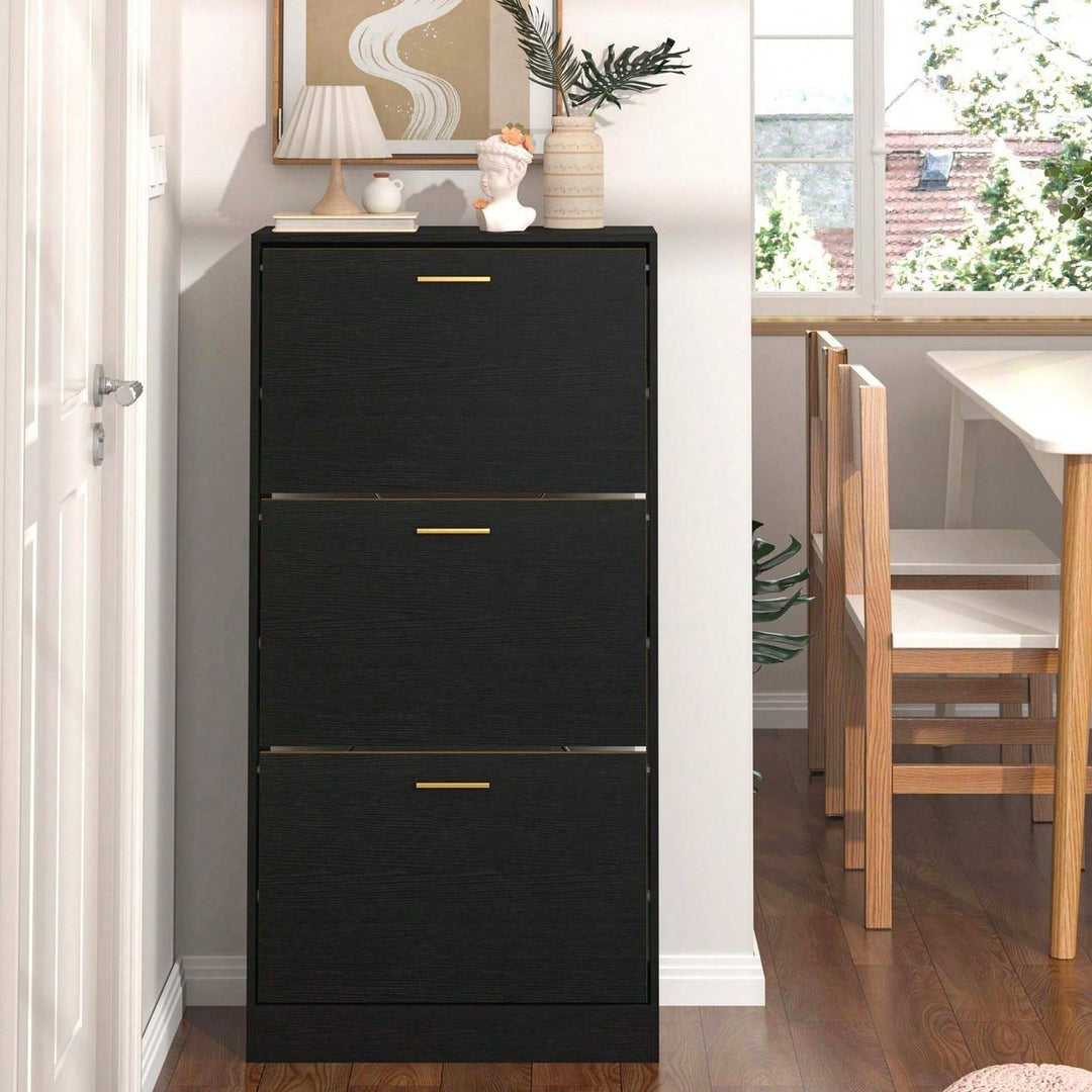 Modern White Slender Shoe Cabinet With 3 Upside Down Drawers For Corridor Bedroom Or Living Room Entrance Image 8