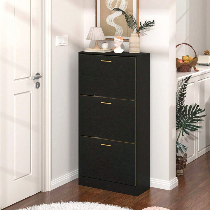 Modern White Slender Shoe Cabinet With 3 Upside Down Drawers For Corridor Bedroom Or Living Room Entrance Image 9