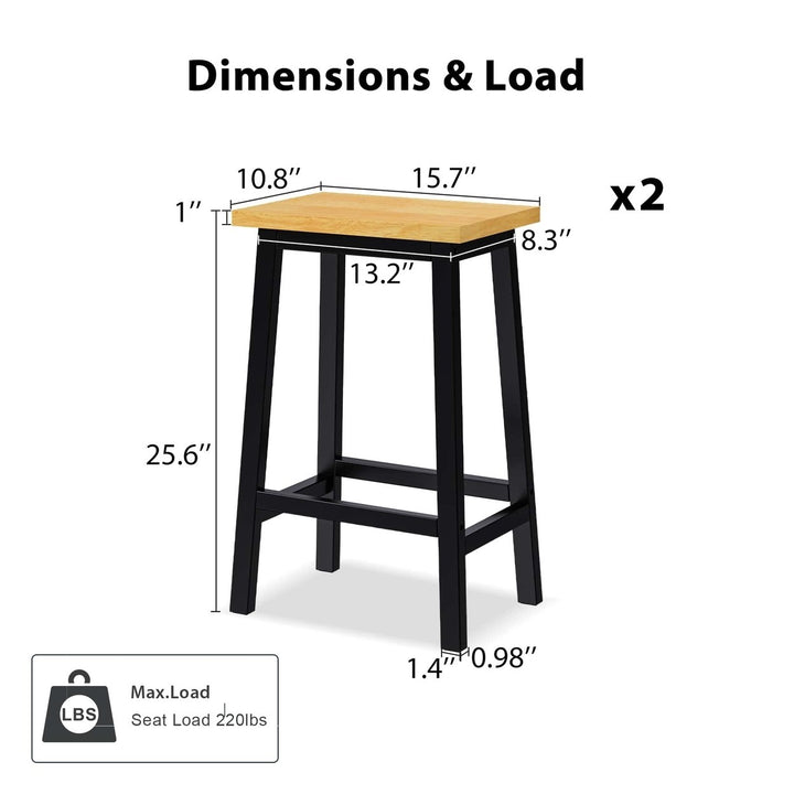 Solid Wood Bar Stools Set Of 2 25.6 Inch Tall Kitchen Counter Chairs With Footrests Farmhouse Style For Dining Room And Image 7