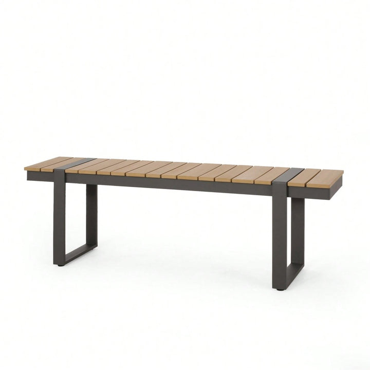 Outdoor Dining Bench For Stylish Patio Seating Gray And Natural Image 2