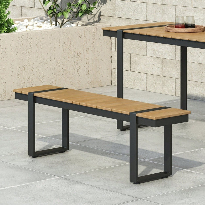 Outdoor Dining Bench For Stylish Patio Seating Gray And Natural Image 6