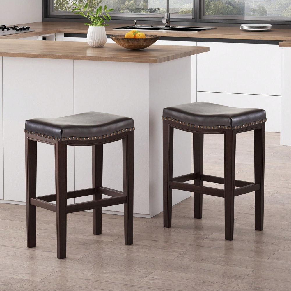 Set Of 2 Stylish Studded Counter Stools For Modern Image 2