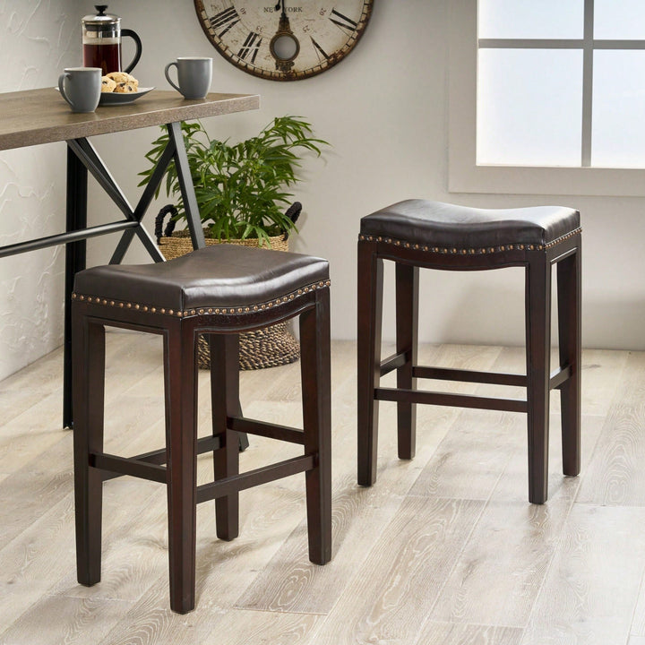 Set Of 2 Stylish Studded Counter Stools For Modern Image 3