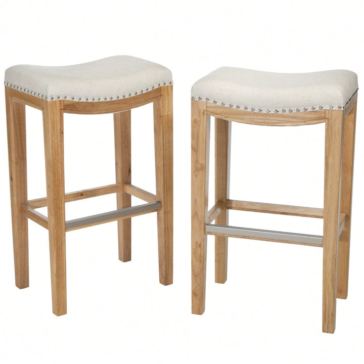 Set Of 2, Elegant Upholstered Barstool With Studded Accents And Comfortable Seating Image 1