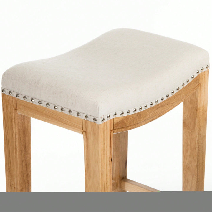 Set Of 2, Elegant Upholstered Barstool With Studded Accents And Comfortable Seating Image 3