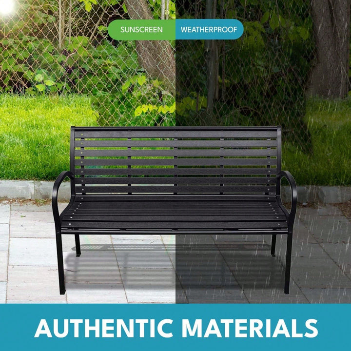 Stylish 45.7 Inch Black Steel And WPC Patio Bench For Outdoor Relaxation Image 4