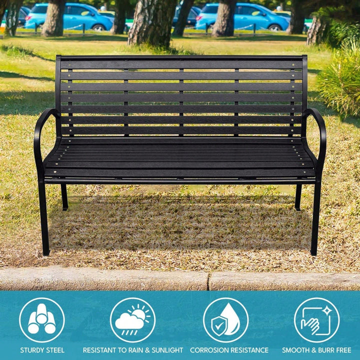 Stylish 45.7 Inch Black Steel And WPC Patio Bench For Outdoor Relaxation Image 5