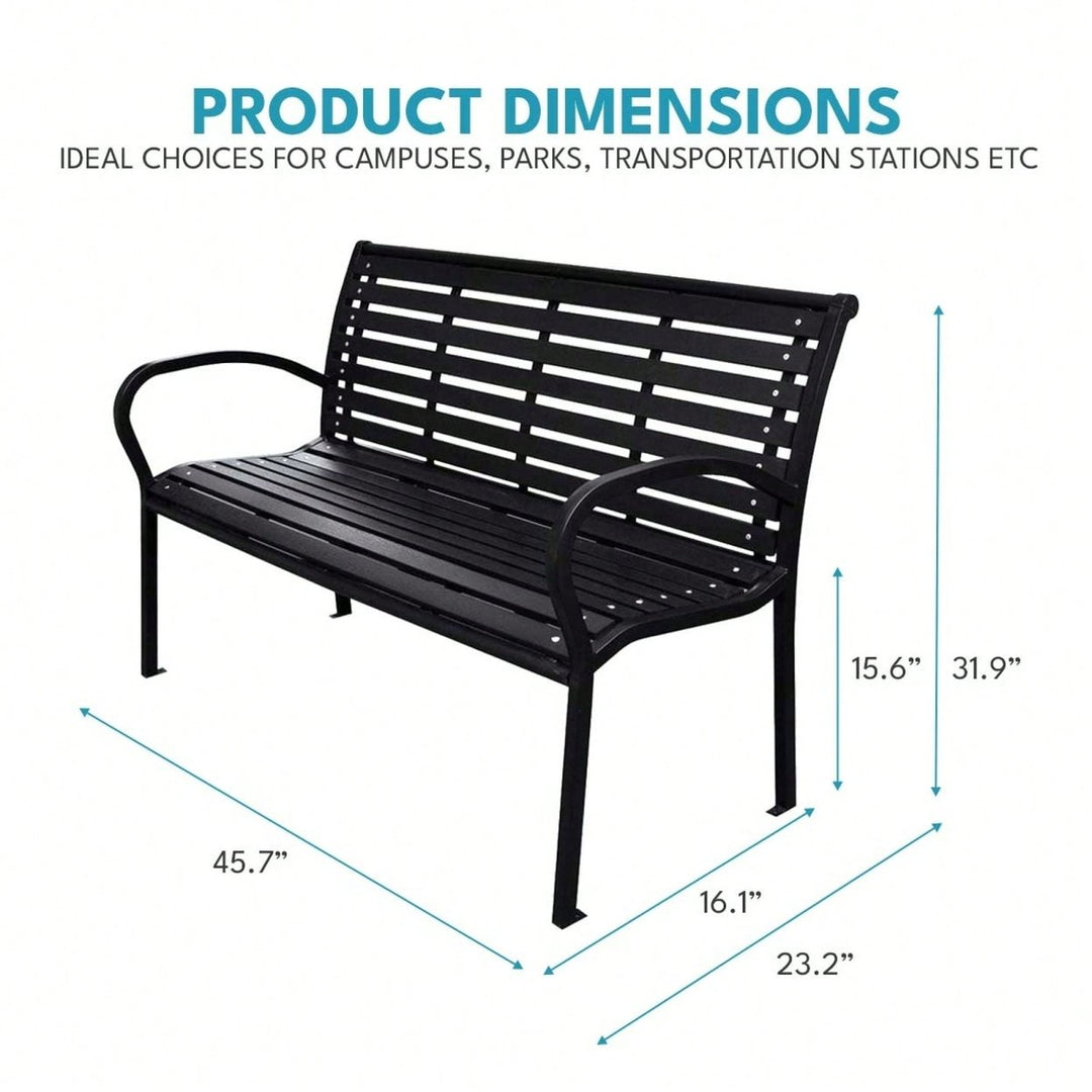 Stylish 45.7 Inch Black Steel And WPC Patio Bench For Outdoor Relaxation Image 7