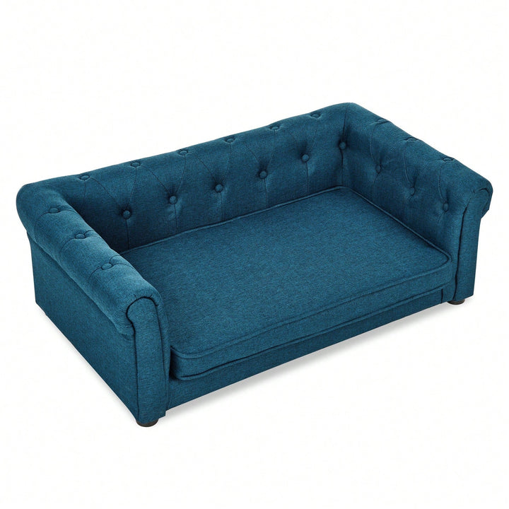 Stylish Elevated Dog Sofa Bed For Medium And Large Dogs, Durable And Comfortable Pet Couch In Blue Image 3