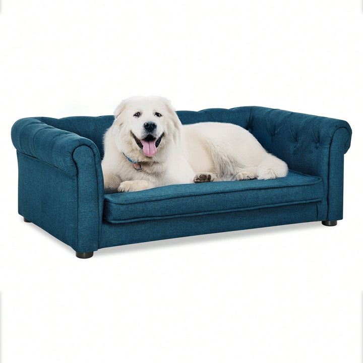 Stylish Elevated Dog Sofa Bed For Medium And Large Dogs, Durable And Comfortable Pet Couch In Blue Image 4