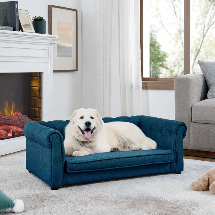 Stylish Elevated Dog Sofa Bed For Medium And Large Dogs, Durable And Comfortable Pet Couch In Blue Image 6