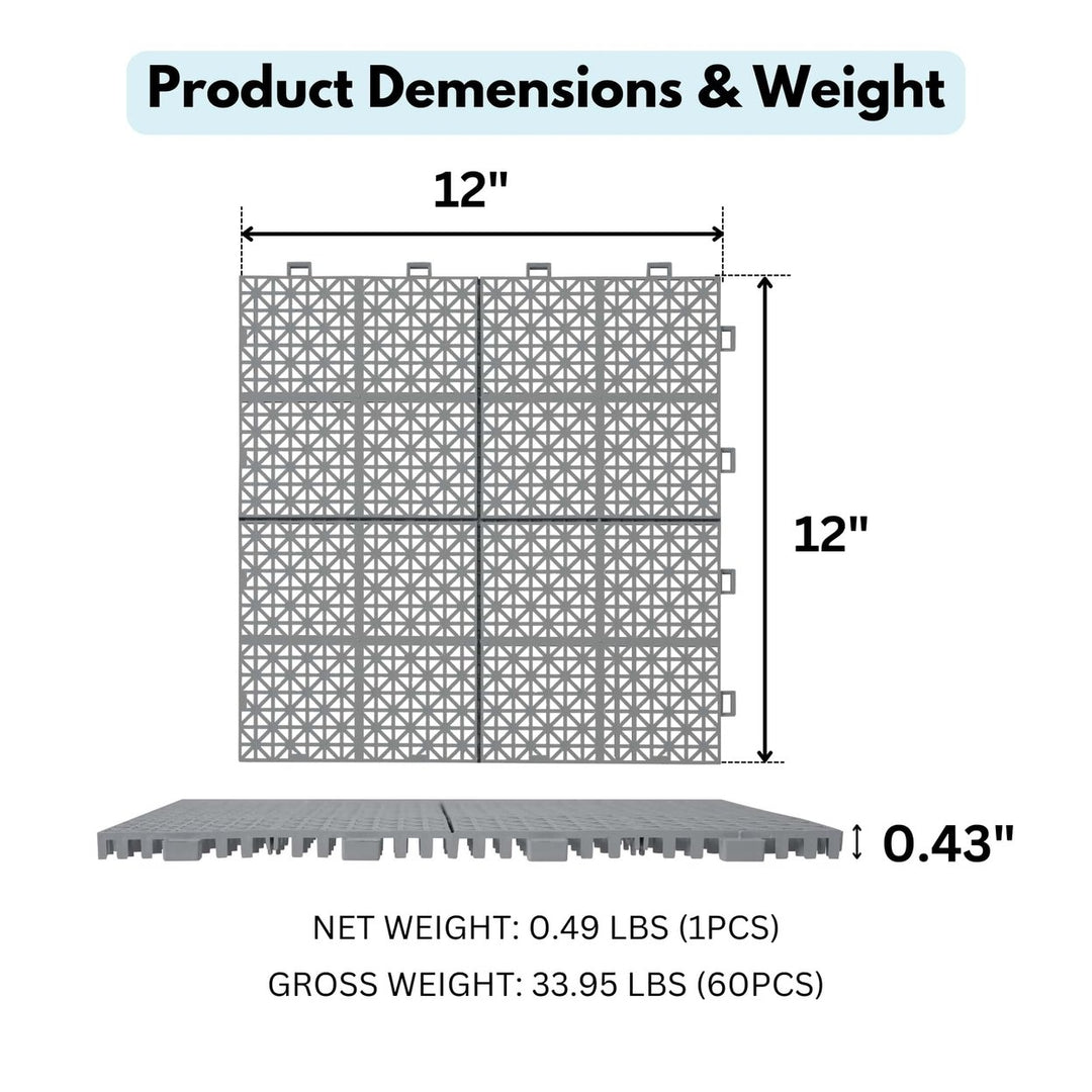 12x12 Inch Gray Interlocking Deck Tiles Waterproof Anti-Slip for Outdoor Bathroom Shower Balcony Porch Strong 6613 Lbs Image 6