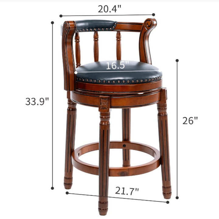 26 Inch Swivel Cowhide Leather Bar Stool With Back 360 Degree Rotation For Kitchen Counter Brown Image 5